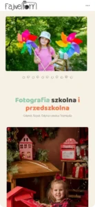 Fajne Foty website shown on a mobile phone